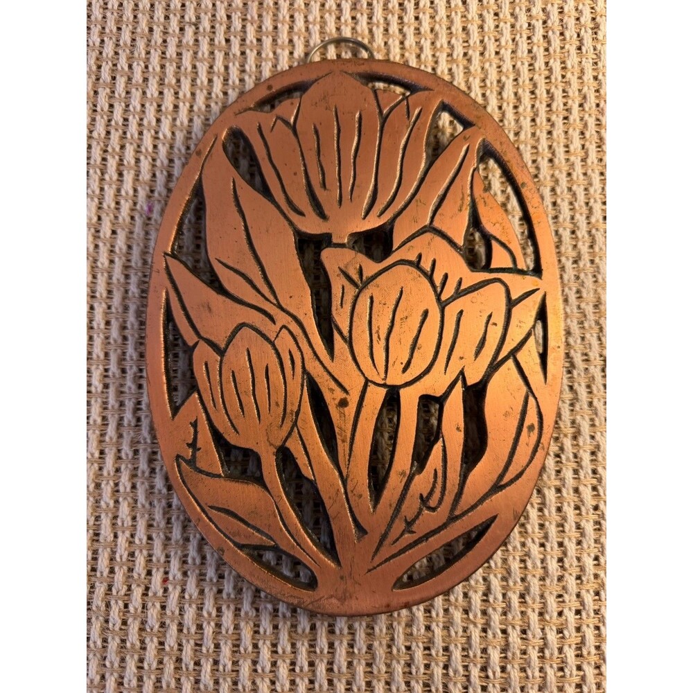 Old Dutch Decor Copper Trivet Flower Metal Wall Hanging 1997 Vintage Kitchen